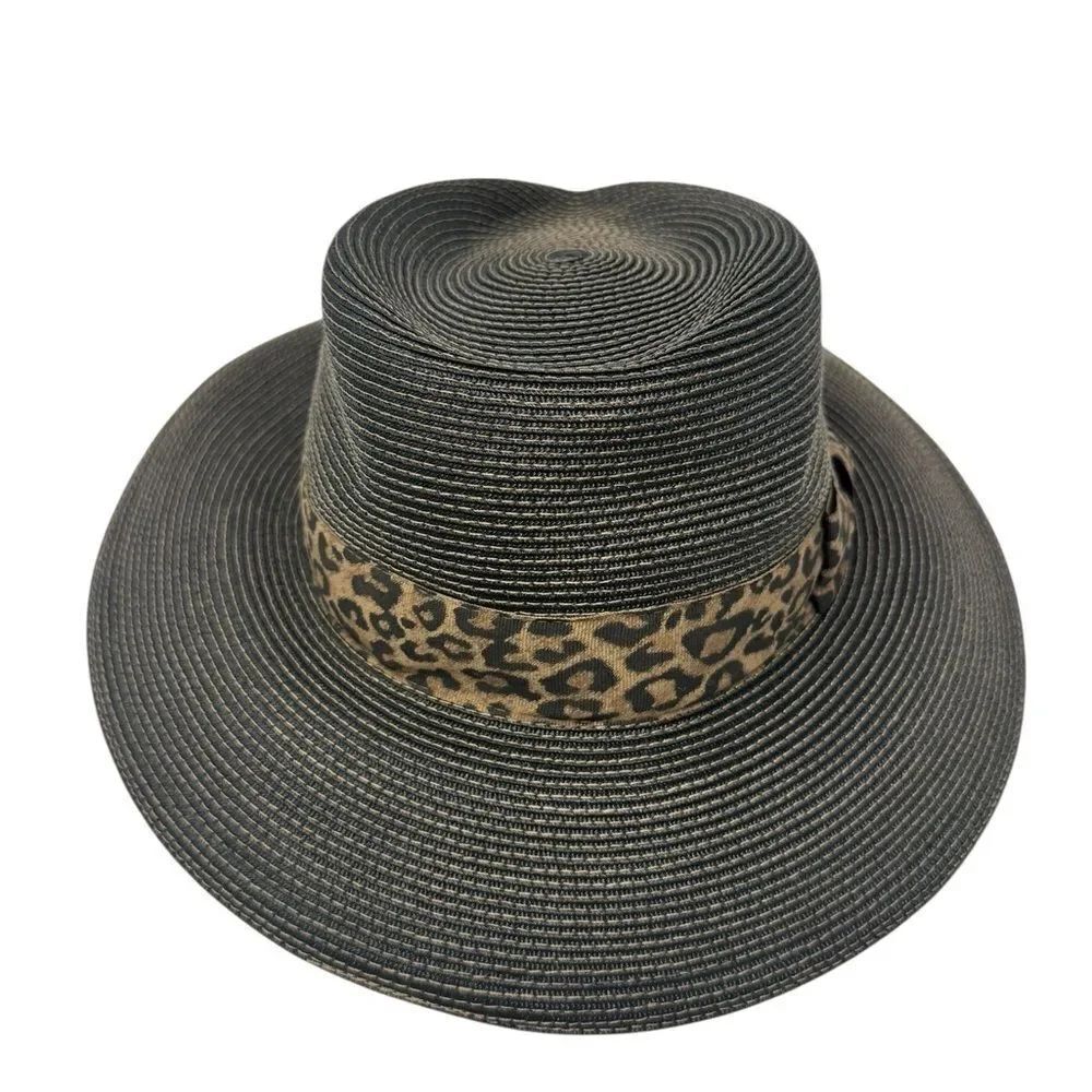 Eric Javits SquisheeStraw Fedora Hat – Leopard Print Band – Packable – UPF 50+
